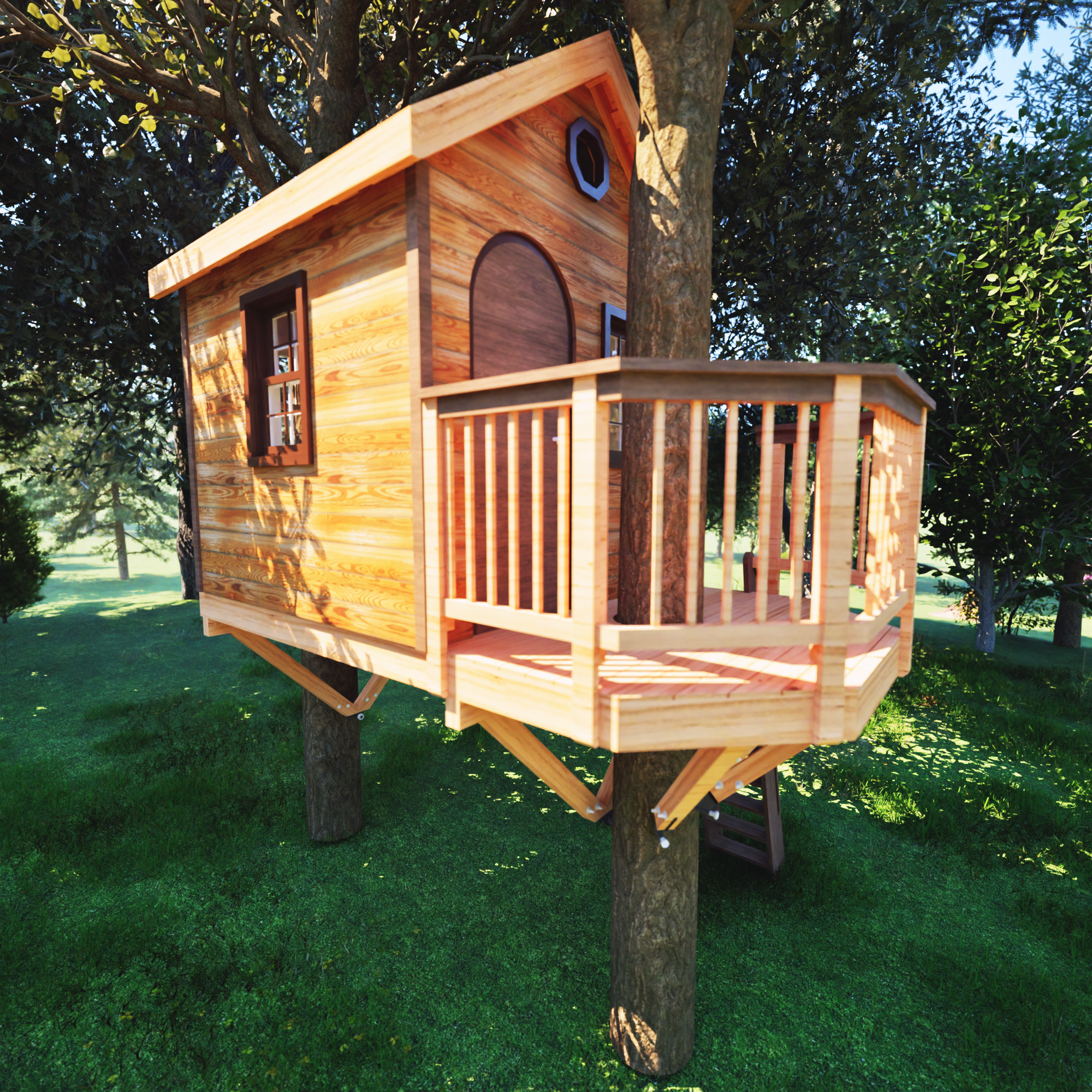 THE TAHOE © : Wraparound 2 Tree Rectangular Treehouse Plan