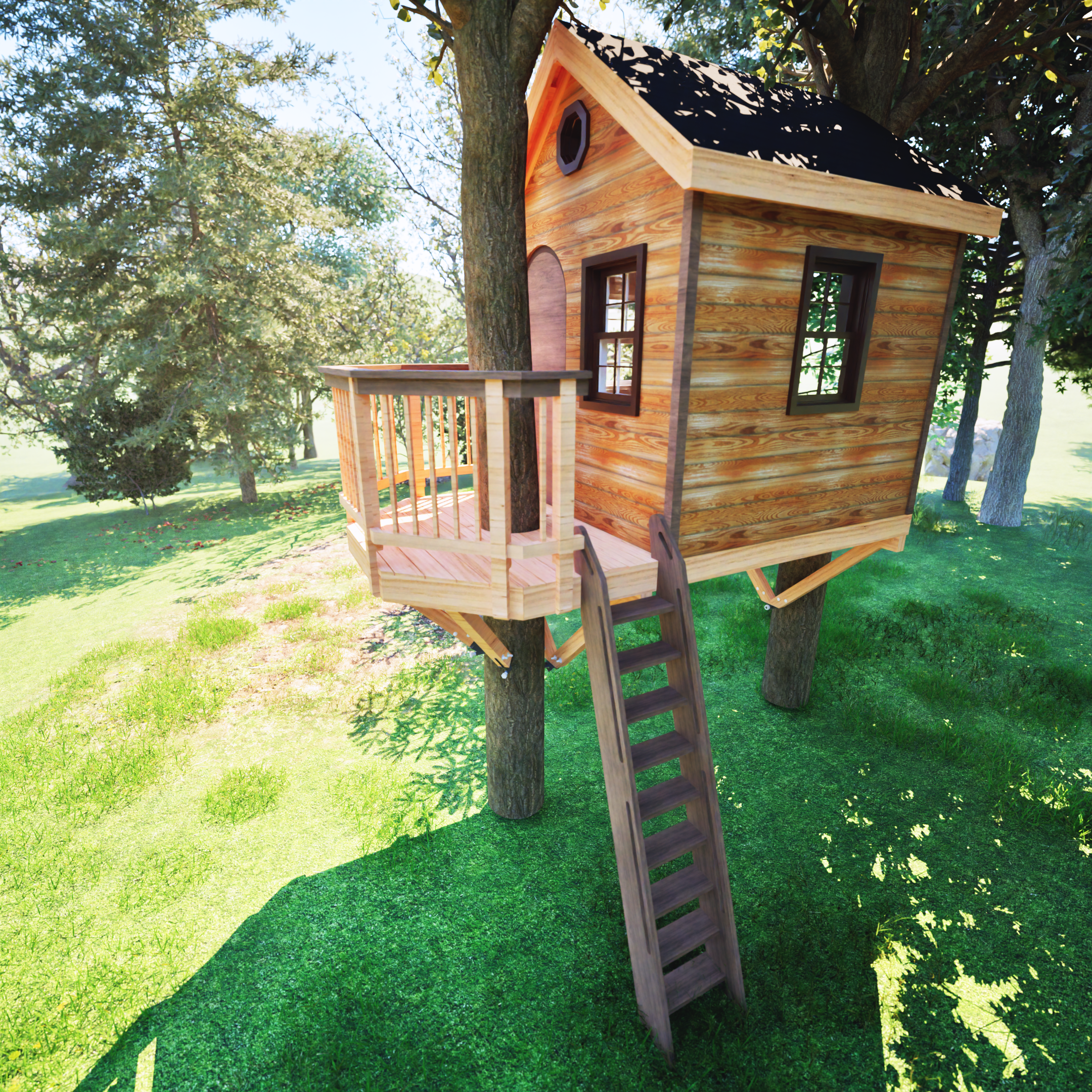 THE TAHOE © : Wraparound 2 Tree Rectangular Treehouse Plan