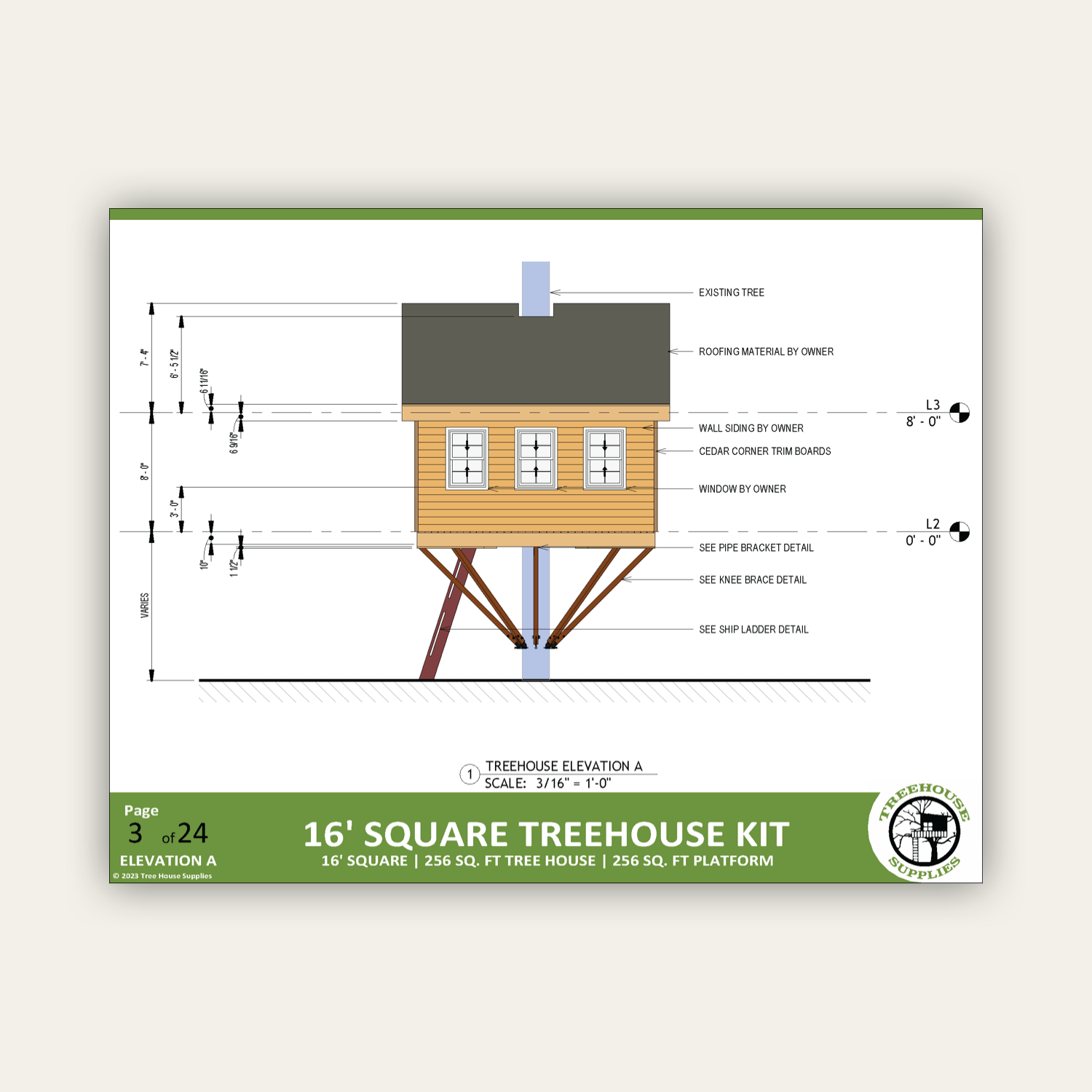 THE BRIDGER-TETON © : 16' Square Treehouse Plan