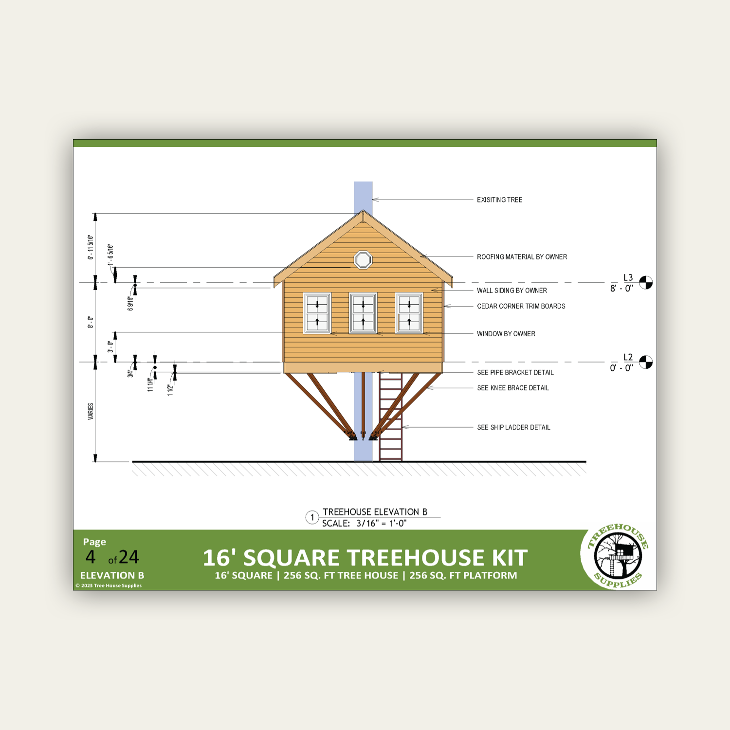 THE BRIDGER-TETON © : 16' Square Treehouse Plan