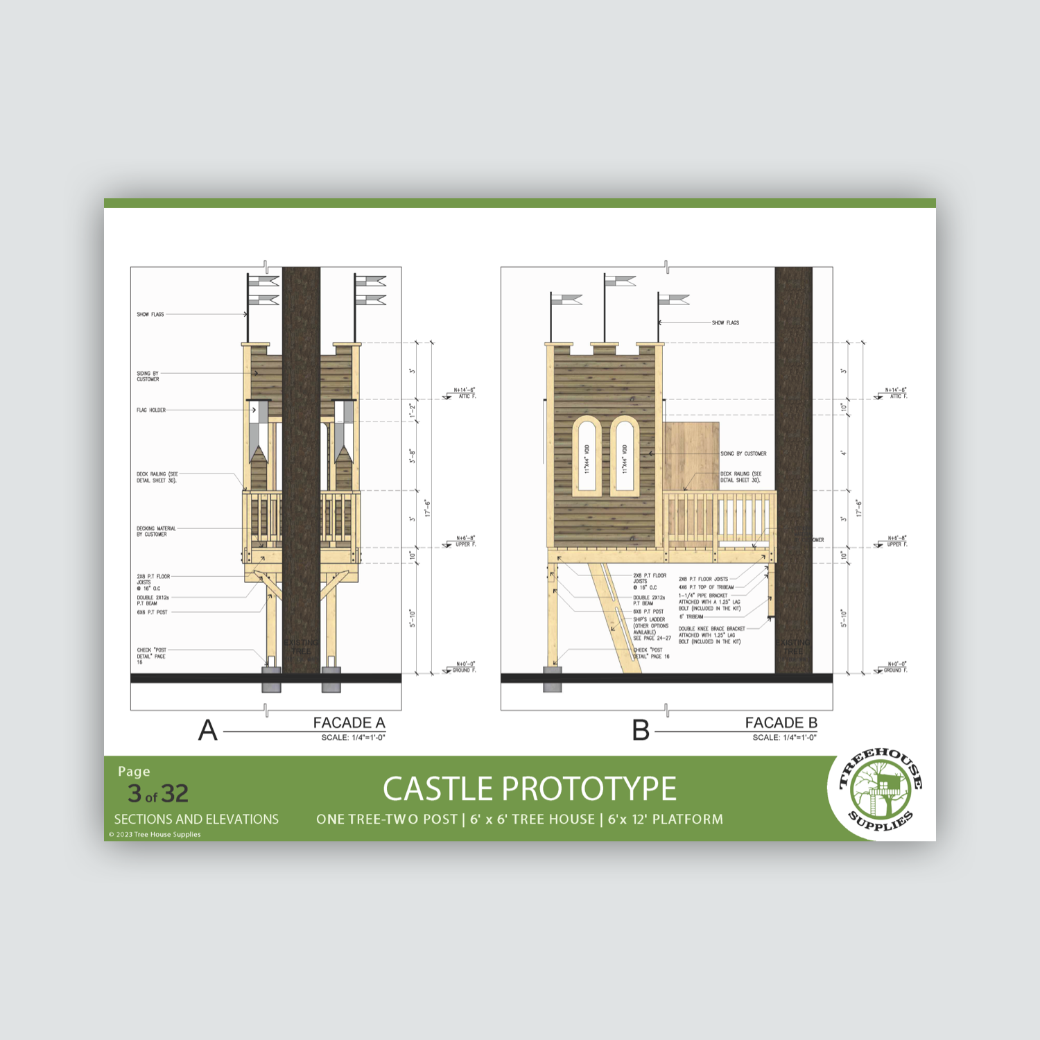 THE ENCHANTED CASTLE  © 1 Tree 2 Post Treehouse Plan