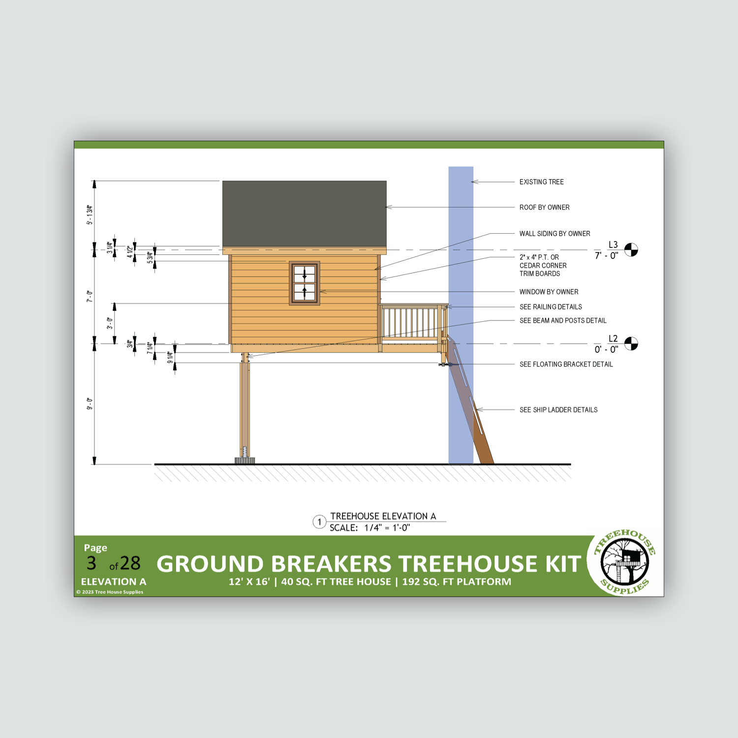 THE TAHOE: STANDARD © 2 tree 2 post Treehouse Plan