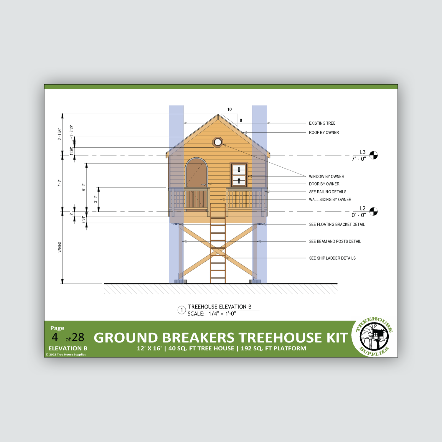 THE TAHOE: STANDARD © 2 tree 2 post Treehouse Plan