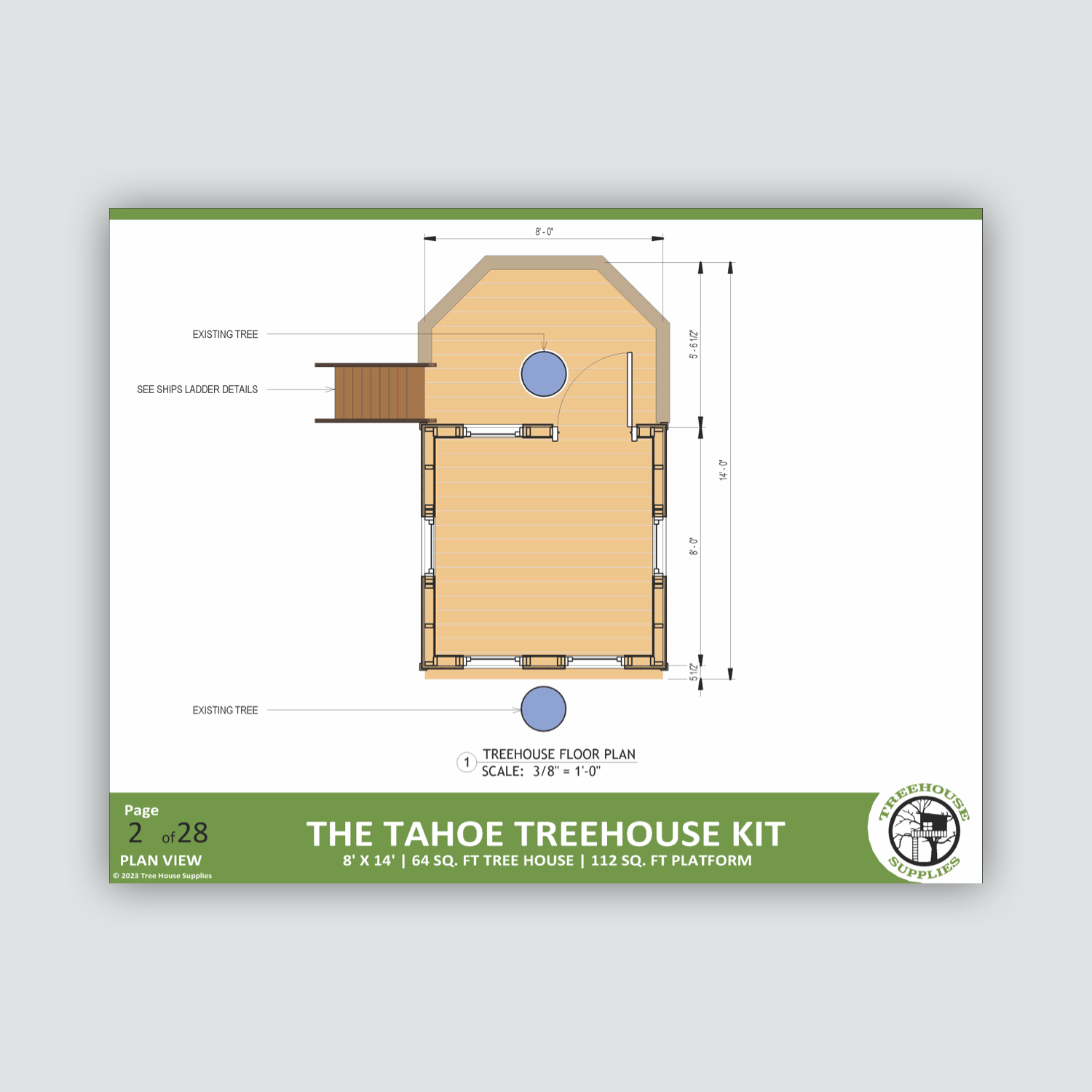 THE TAHOE © : Wraparound 2 Tree Rectangular Treehouse Plan