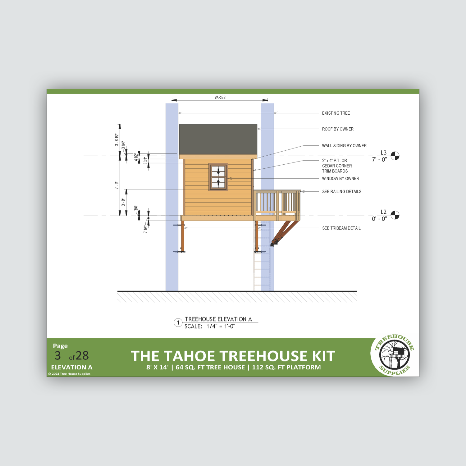 THE TAHOE © : Wraparound 2 Tree Rectangular Treehouse Plan