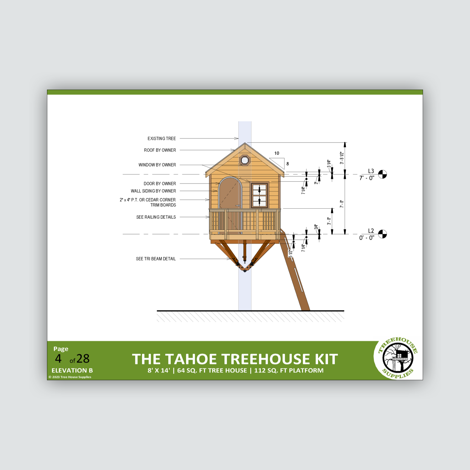 THE TAHOE © : Wraparound 2 Tree Rectangular Treehouse Plan
