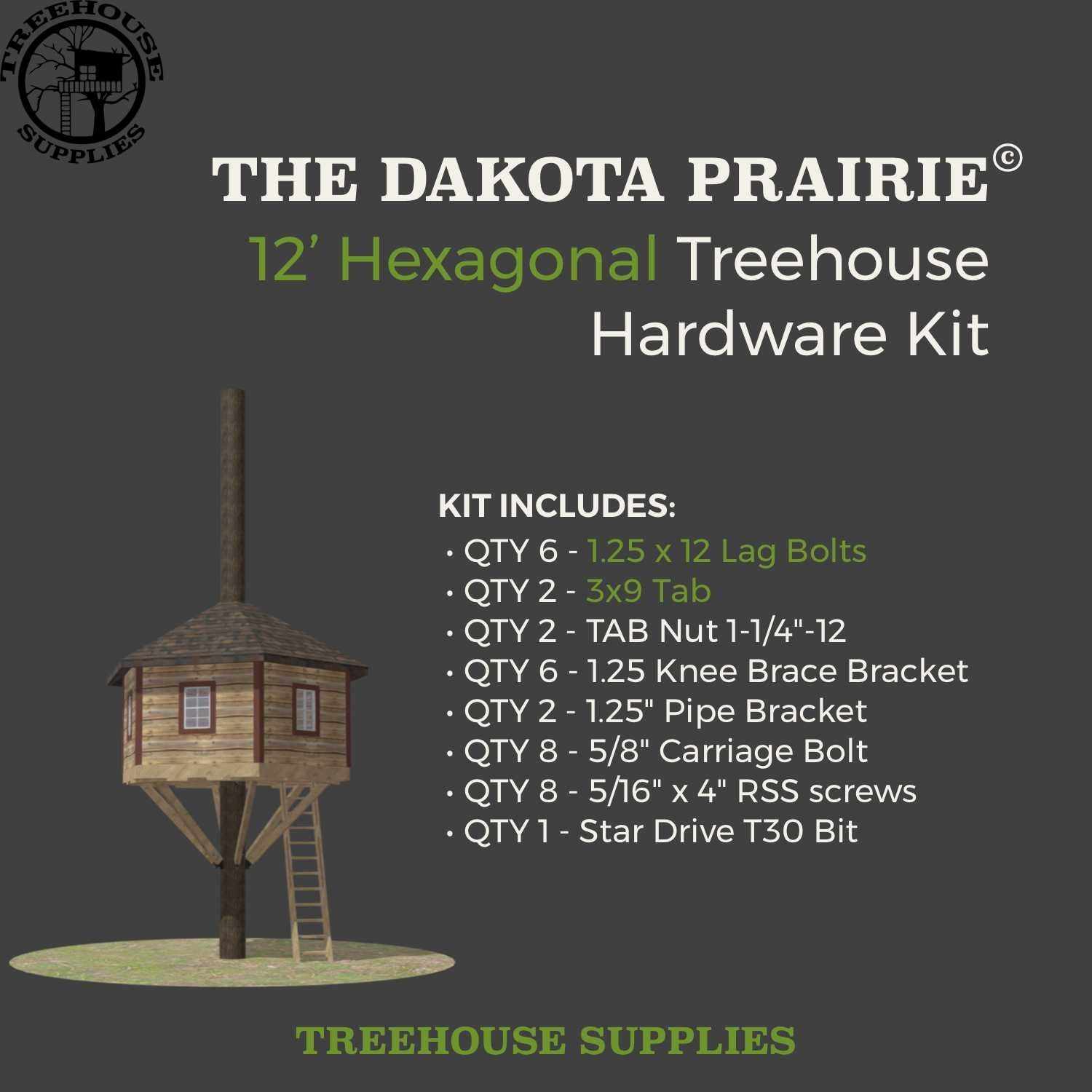 Treehouse Supplies THE DAKOTA PRAIRIE: 12' Hexagonal Treehouse Kit 