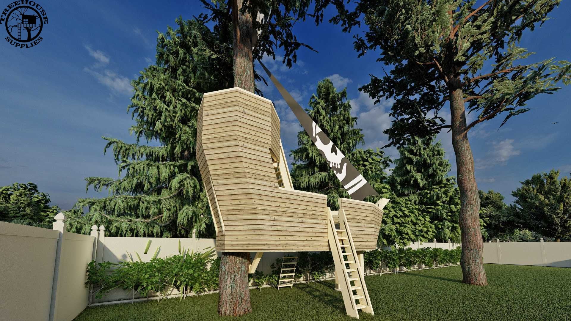 Treehouse Supplies THE PIRATE SHIP  © 1 Tree 2 Post Treehouse Plan