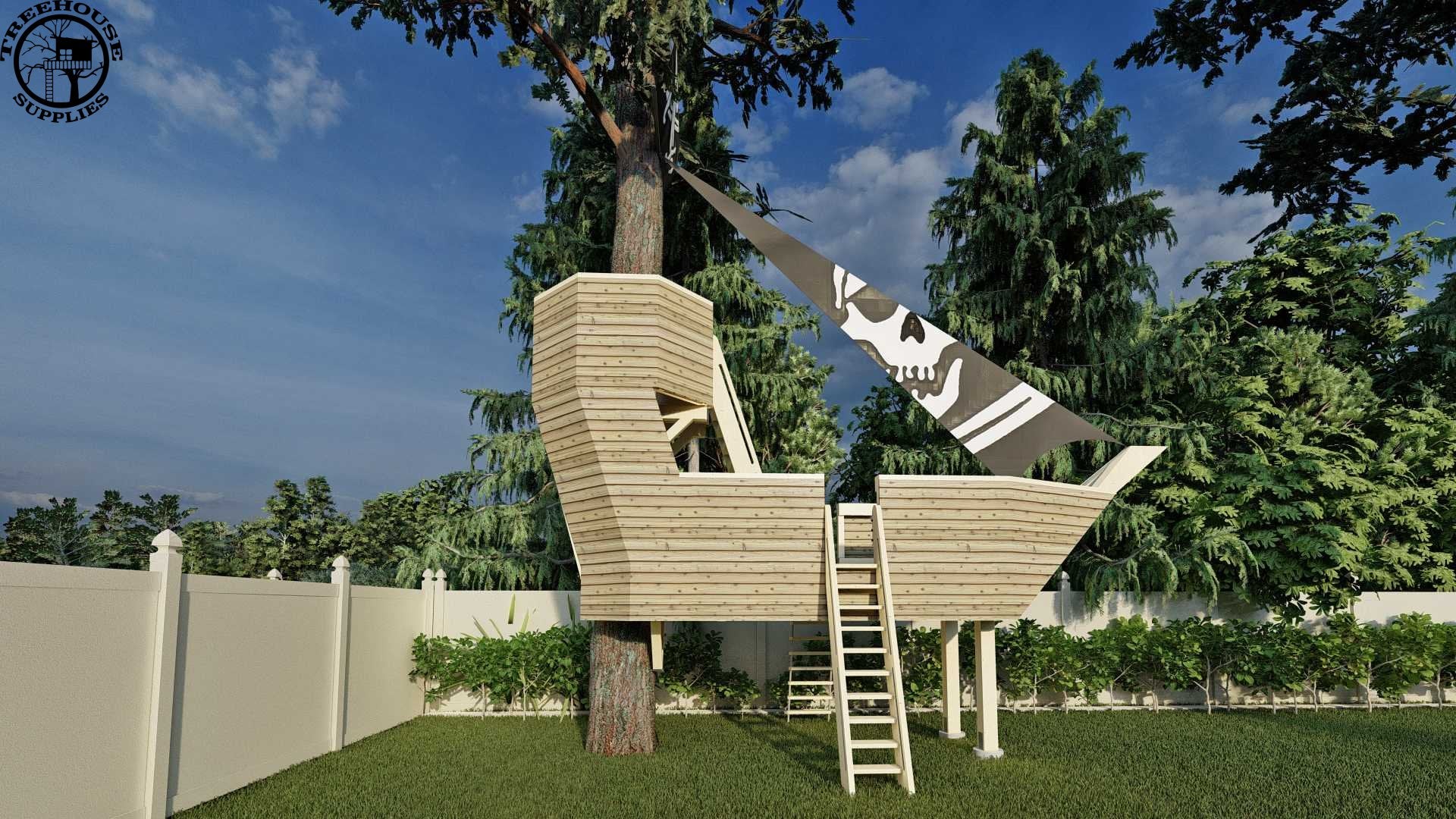 Treehouse Supplies THE PIRATE SHIP  © 1 Tree 2 Post Treehouse Plan