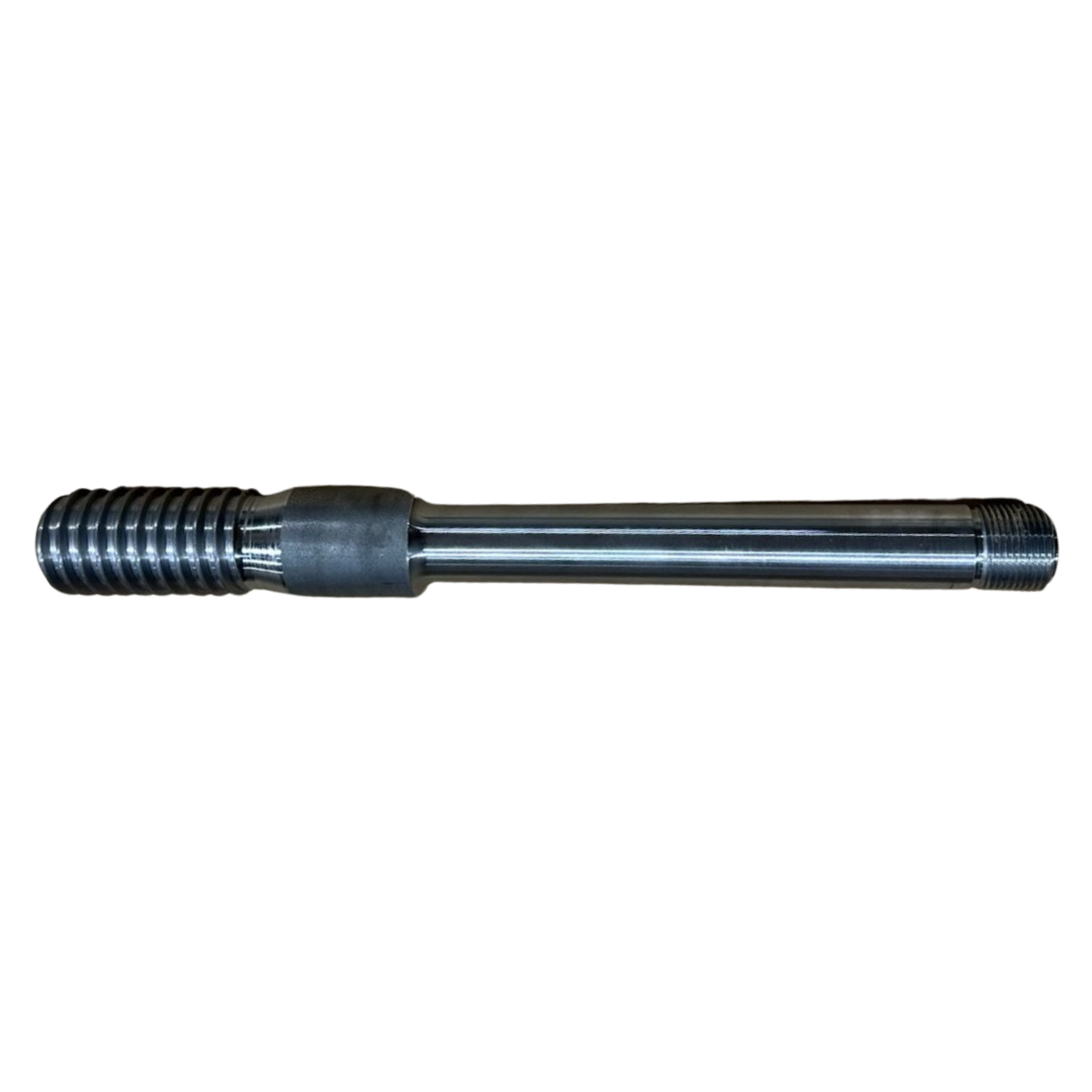A raw steel treehouse attachment bolt with a hexagonal head and a long stem.