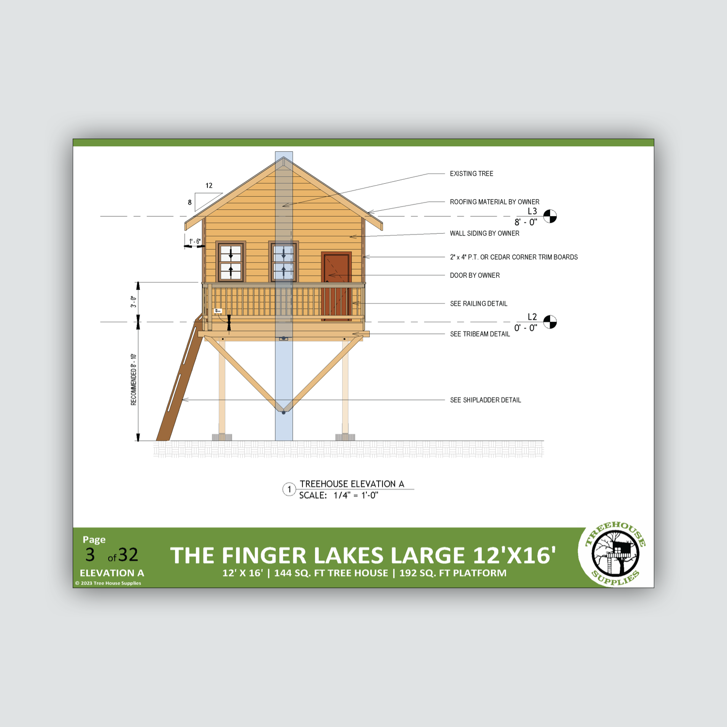 THE FINGER LAKES: LARGE © 1 Tree 2 Post Treehouse Plan
