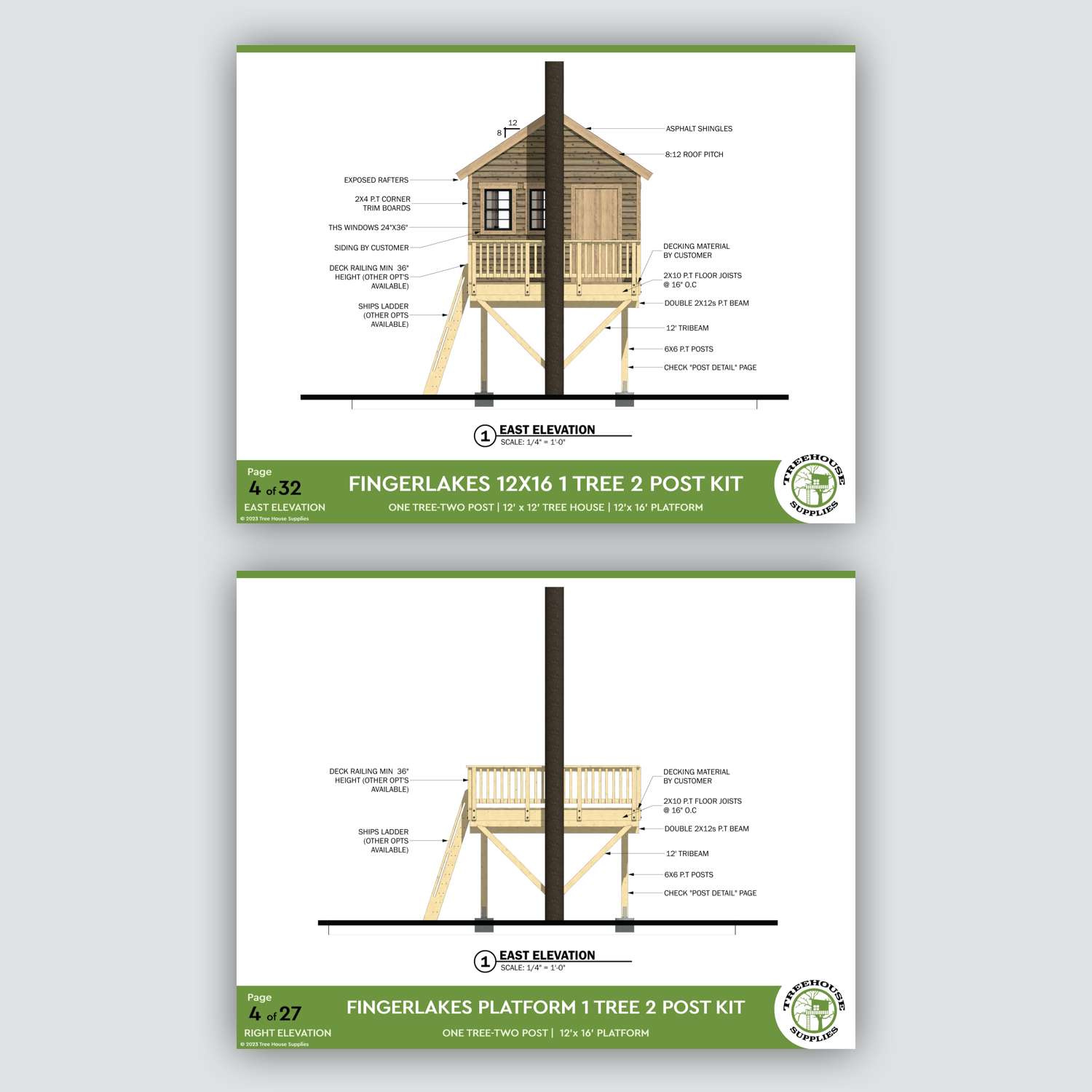 THE FINGER LAKES: LARGE © 1 Tree 2 Post Treehouse Plan