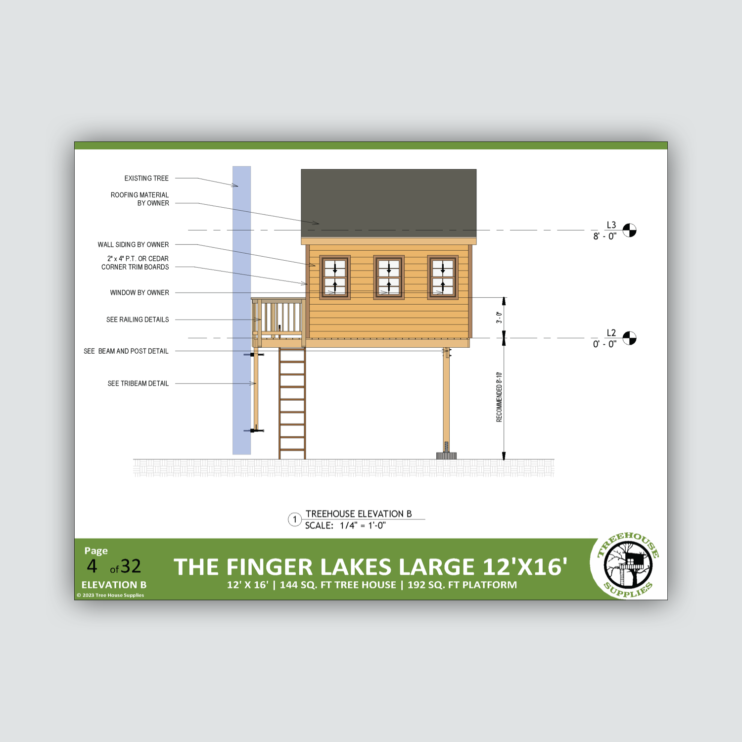 THE FINGER LAKES: LARGE © 1 Tree 2 Post Treehouse Plan