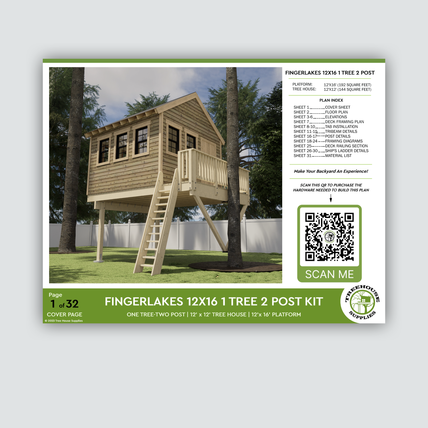 THE FINGER LAKES: LARGE © 1 Tree 2 Post Treehouse Plan