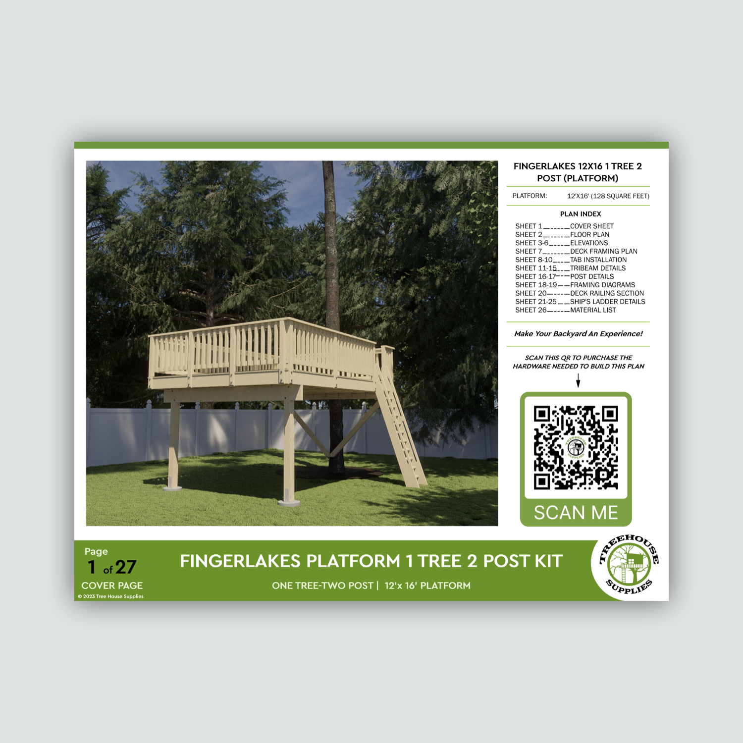 THE FINGER LAKES: LARGE © 1 Tree 2 Post Treehouse Plan