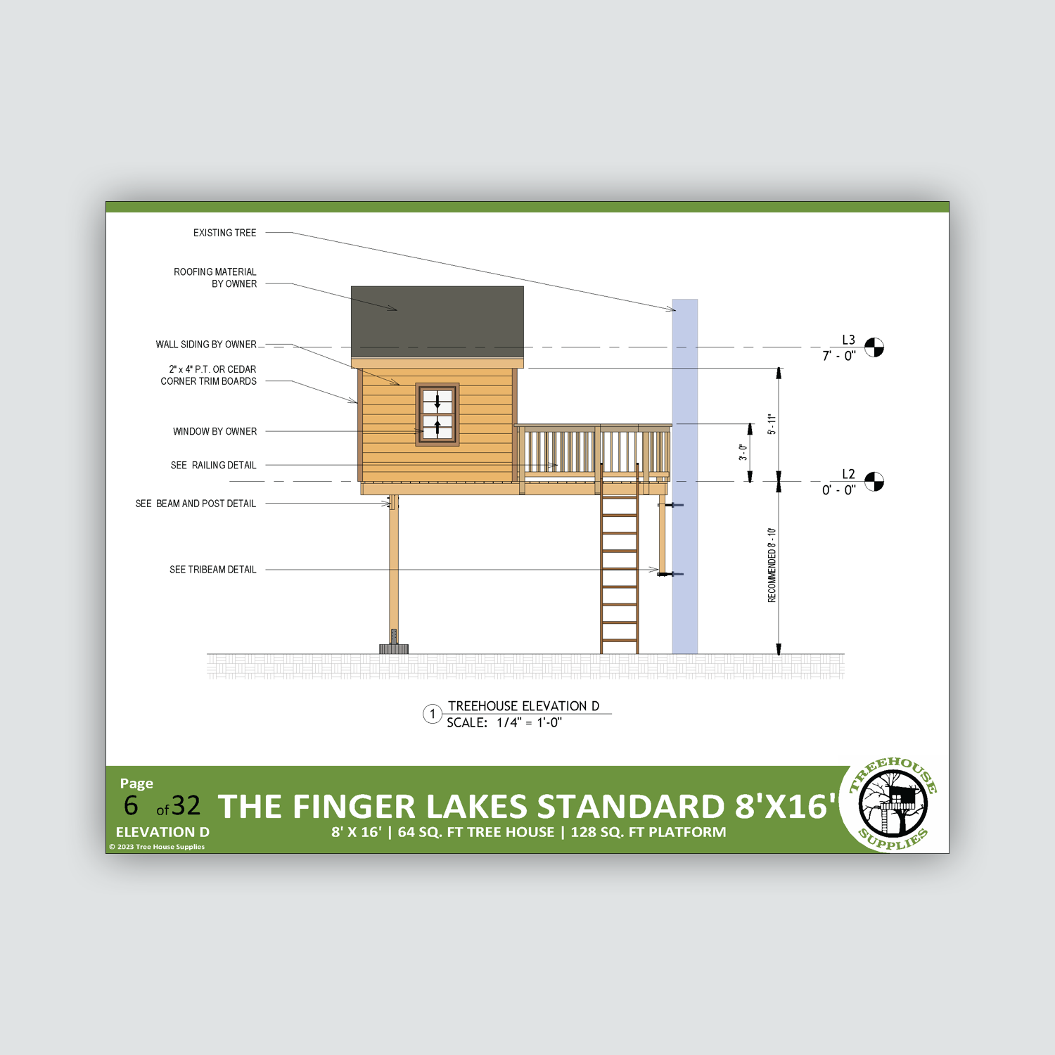 THE FINGER LAKES: STANDARD © 1 Tree 2 Post Treehouse Plan