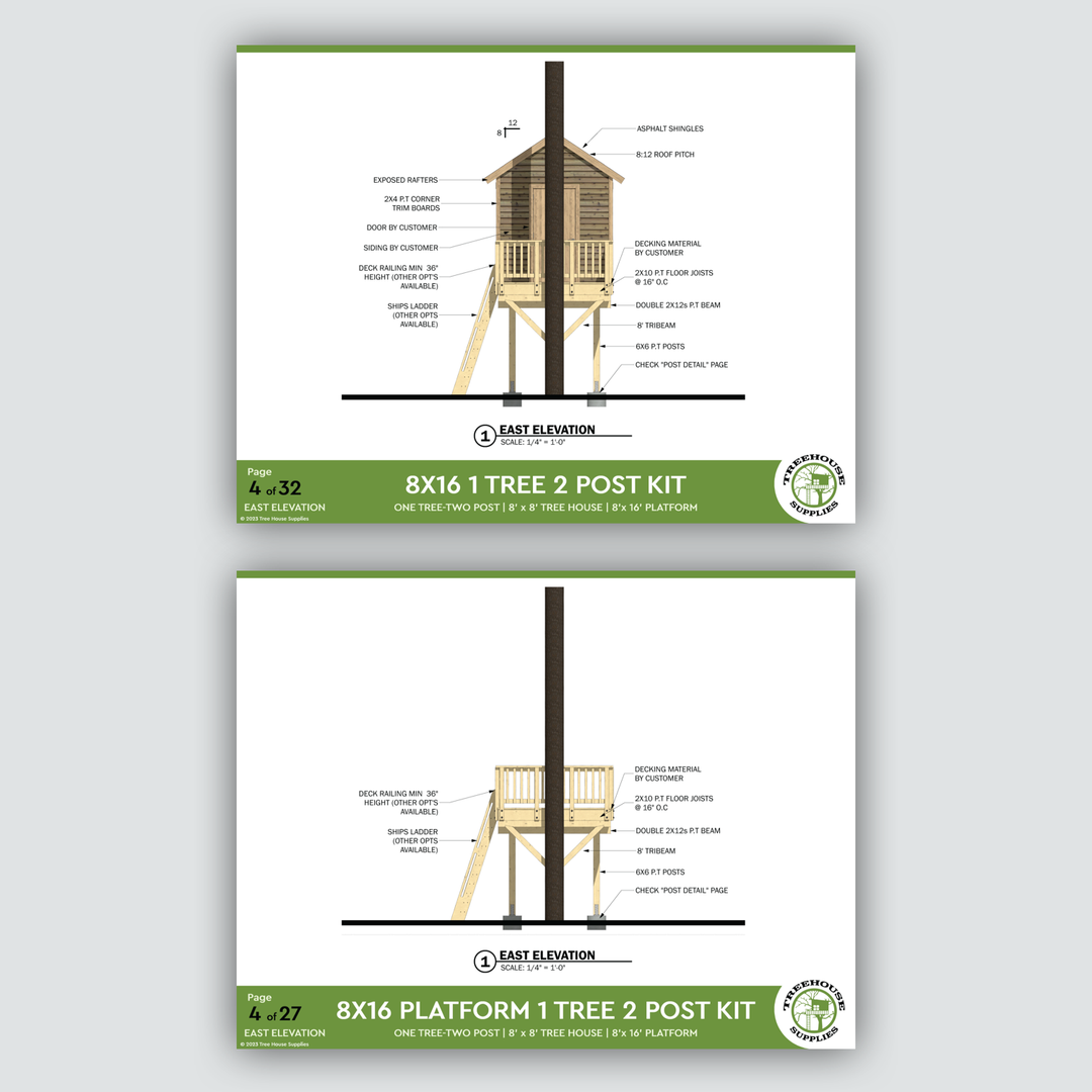 Treehouse Posts 8' x 16' Rectangular Treehouse Plan | Treehouse Plans & Hardware ...