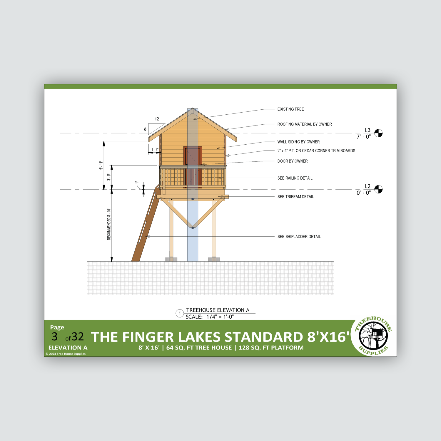 THE FINGER LAKES: STANDARD © 1 Tree 2 Post Treehouse Plan