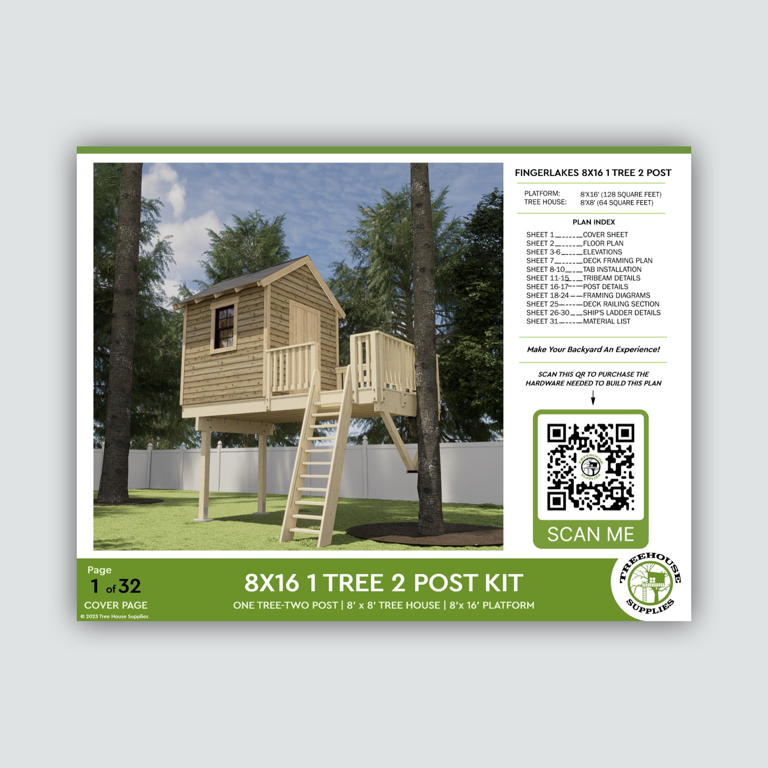 THE FINGER LAKES: STANDARD © 1 Tree 2 Post Treehouse Plan