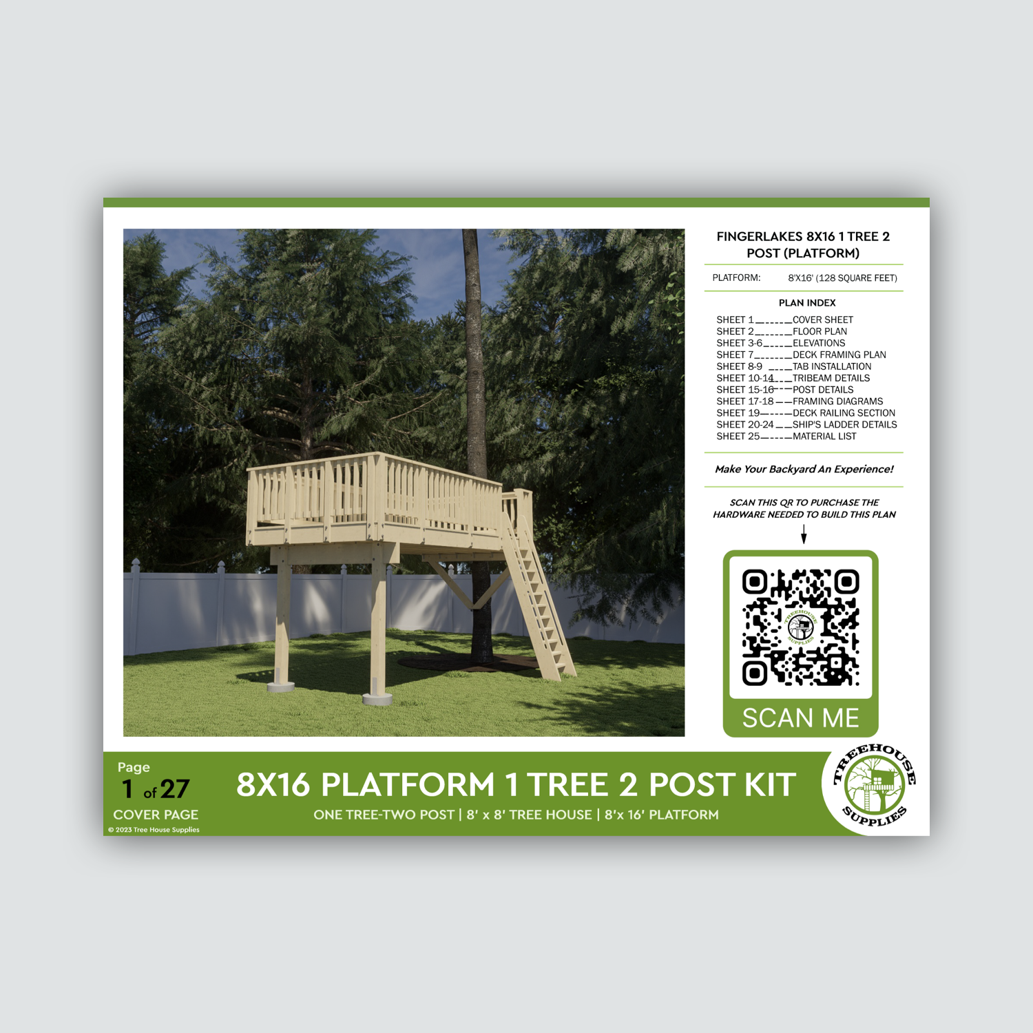 THE FINGER LAKES: STANDARD © 1 Tree 2 Post Treehouse Plan