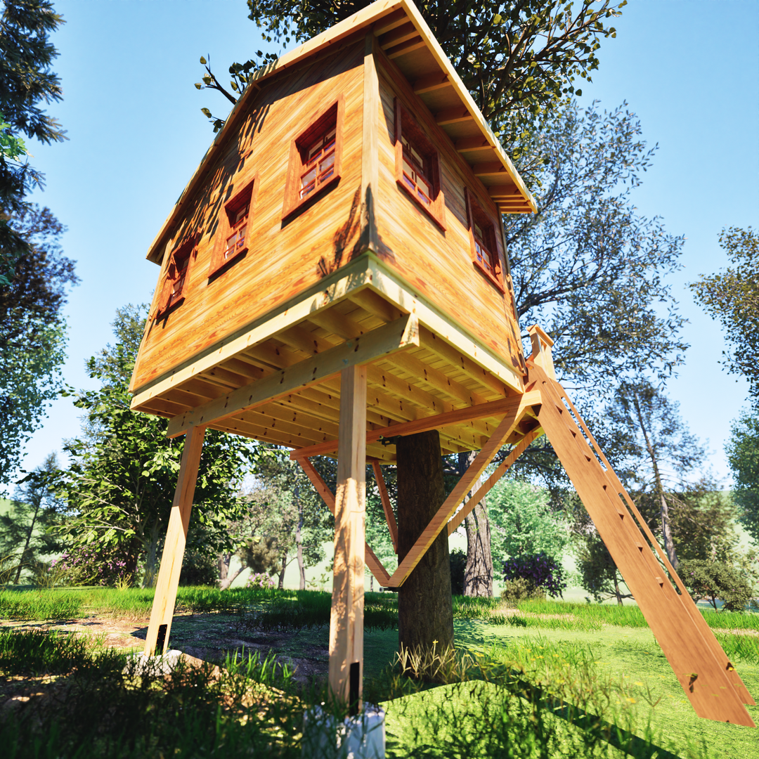 Custom Tree Posts One Tree 2 post 12'x14' Standard Treehouse Kit | TAB | Treehouse Bolts ...