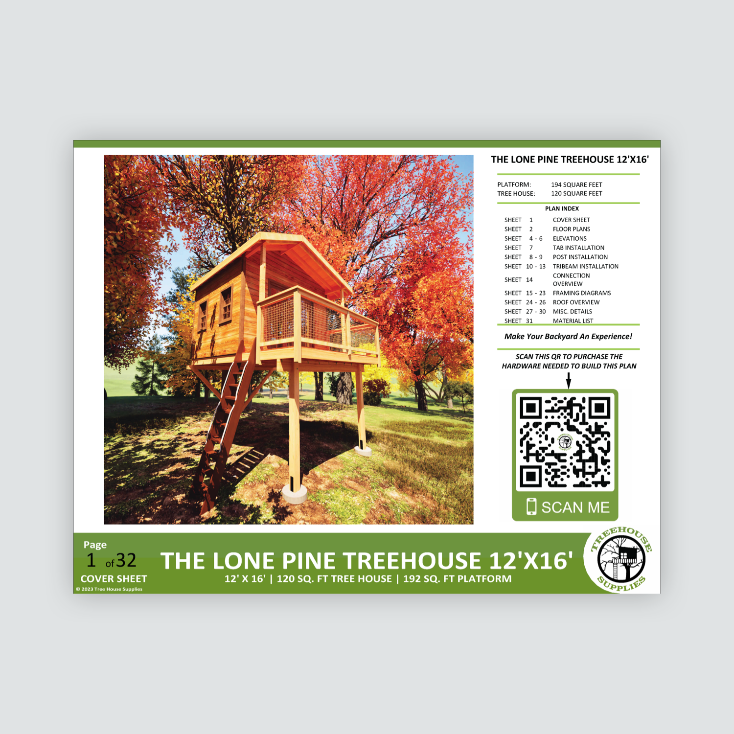 THE LONE PINE © 1 Tree 2 Post Treehouse Plan