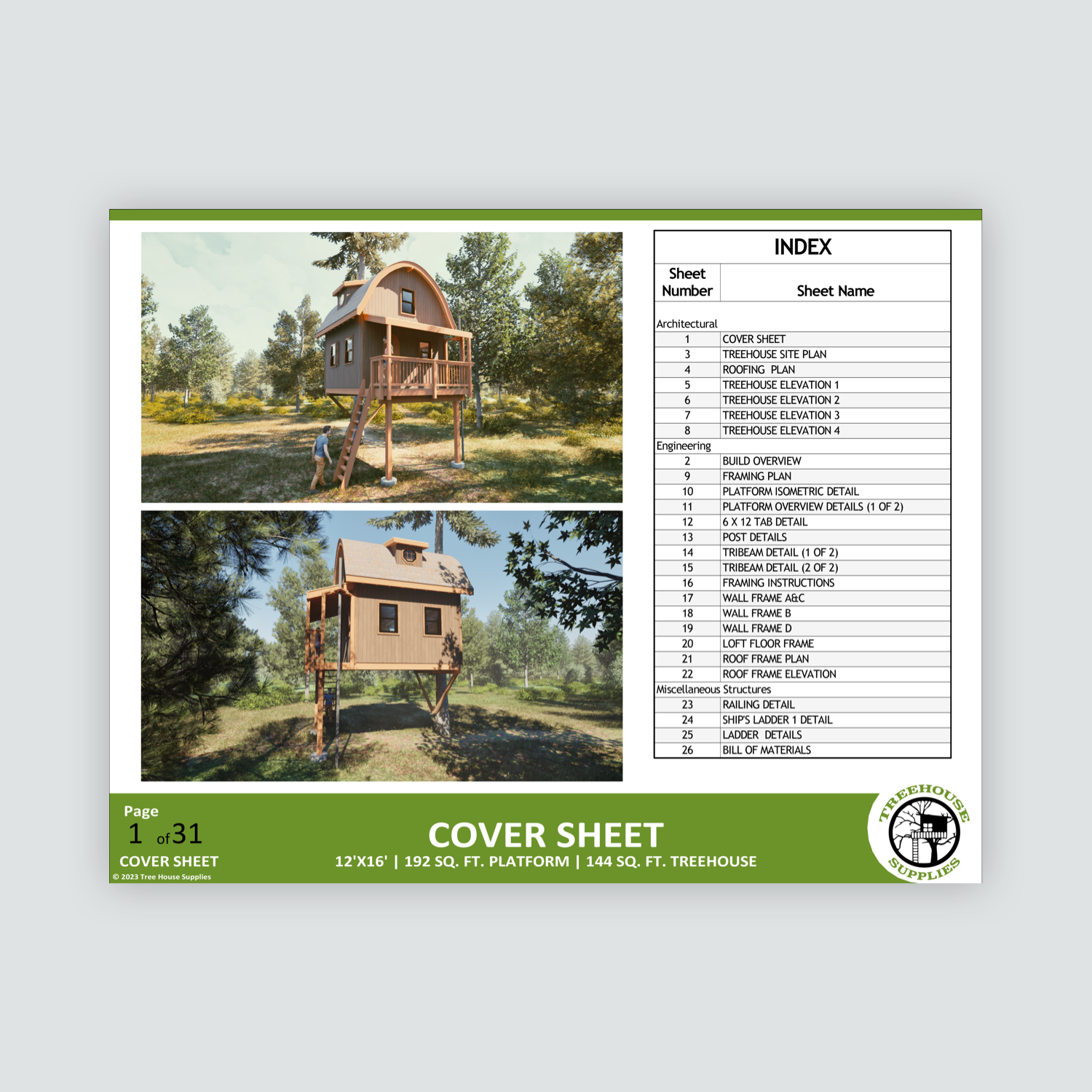 THE CEDAR HILL BARN © 1 Tree 2 Post Treehouse Plan