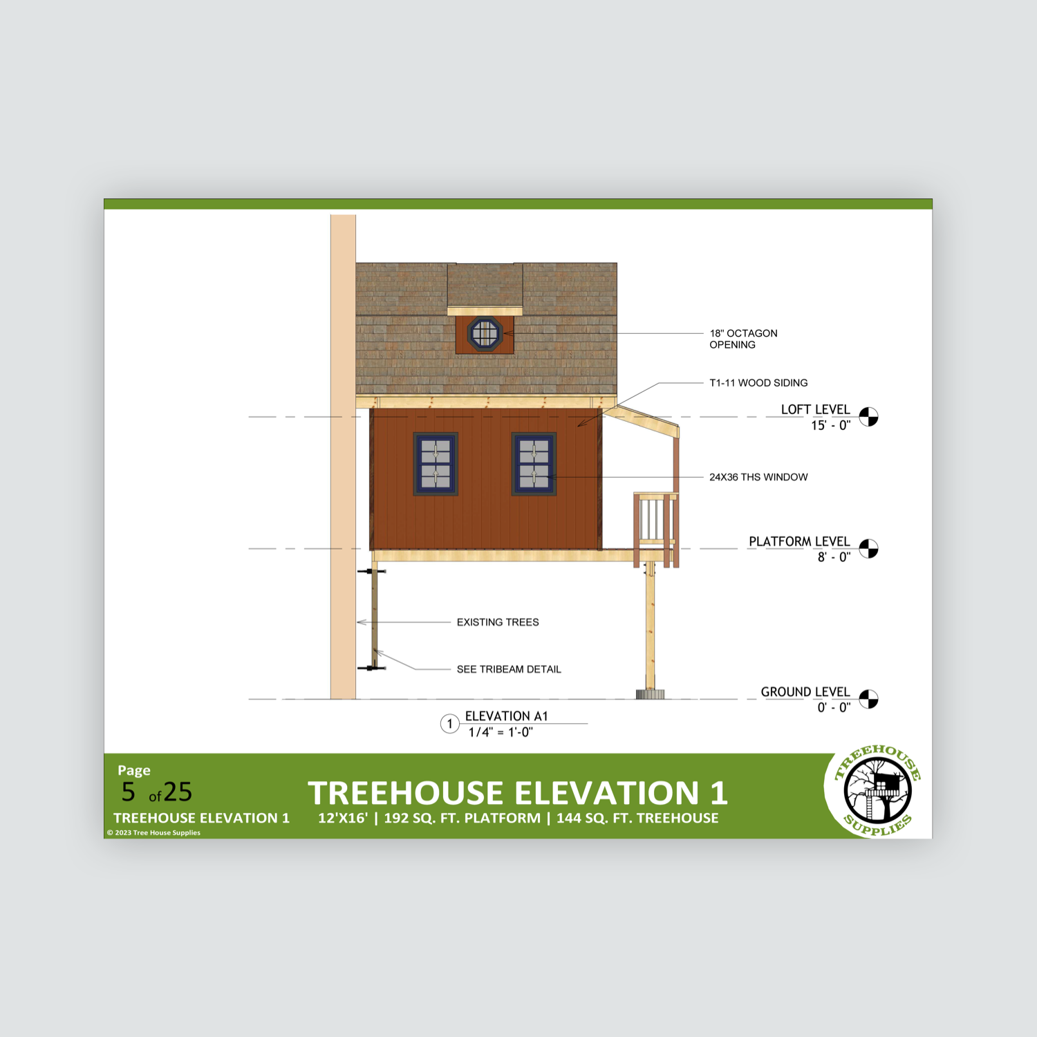 THE CEDAR HILL BARN © 1 Tree 2 Post Treehouse Plan