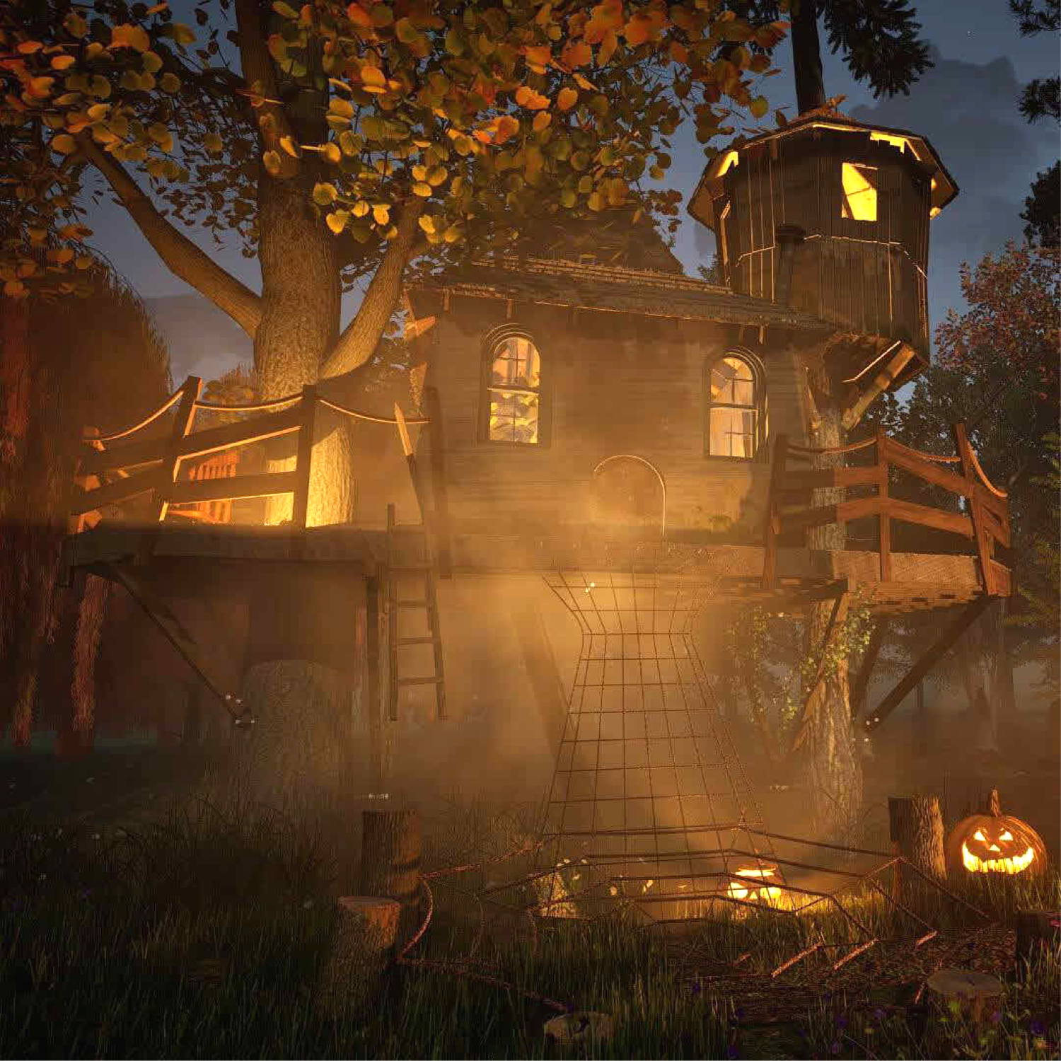 THE CROOKED TOWER  ©  - Two Tree Halloween Treehouse Plan