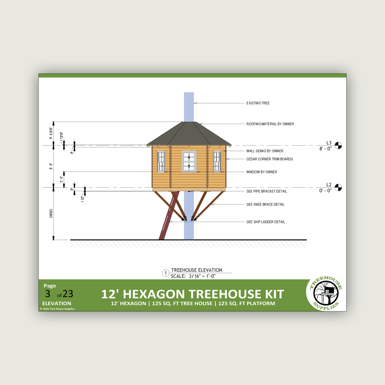 THE DAKOTA PRAIRIE © : 12' Hexagonal Treehouse Plan