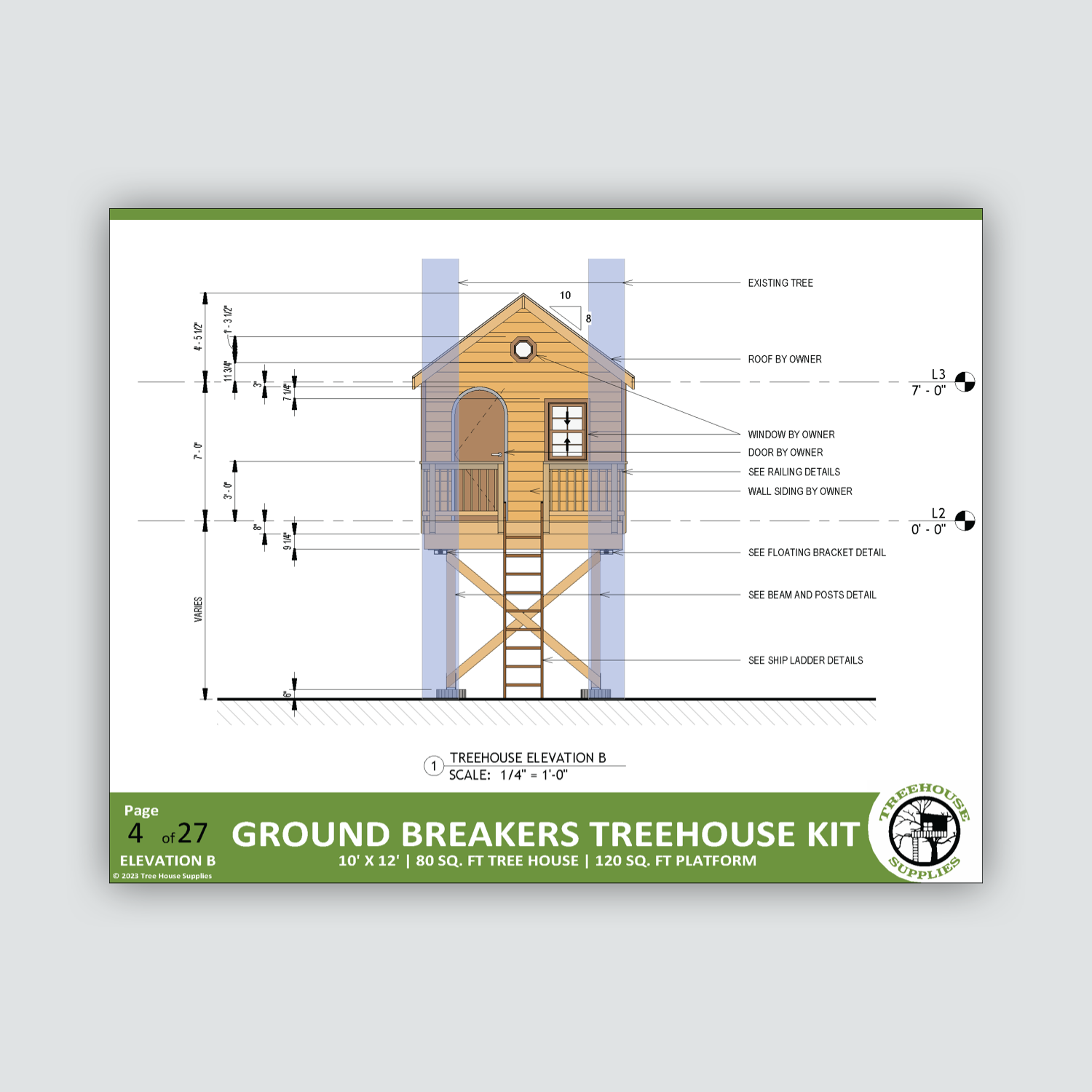 THE TAHOE: SMALL © 2 tree 2 post Treehouse Plan