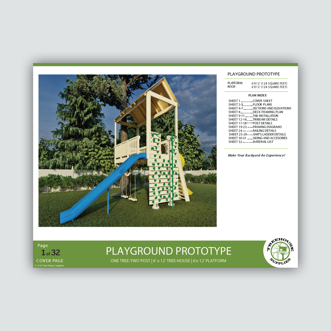 PLAYGROUND 1 Tree 2 Post Treehouse Plan | Treehouse Plans & Hardware ...