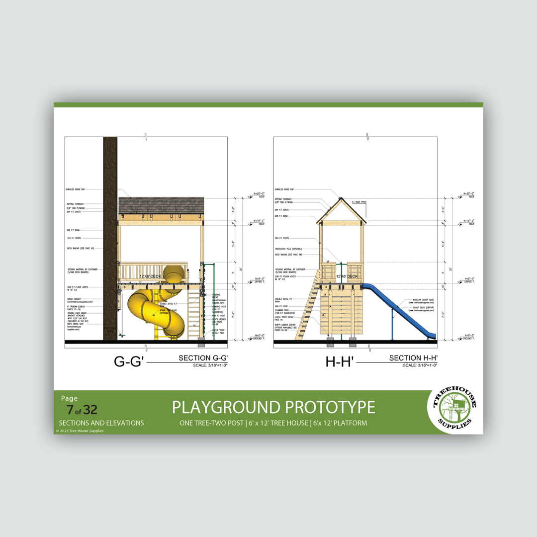 PLAYGROUND 1 Tree 2 Post Treehouse Plan | Treehouse Plans & Hardware ...