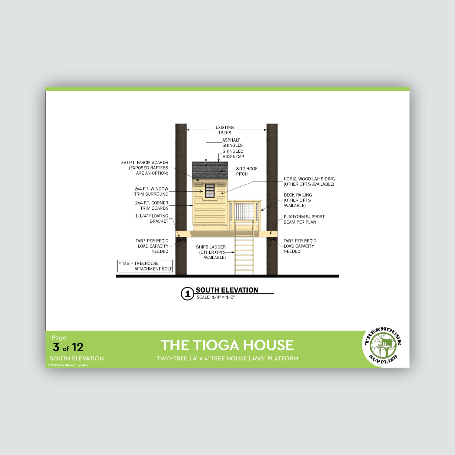 THE TIOGA © : 2 Tree Mini Treehouse Plan