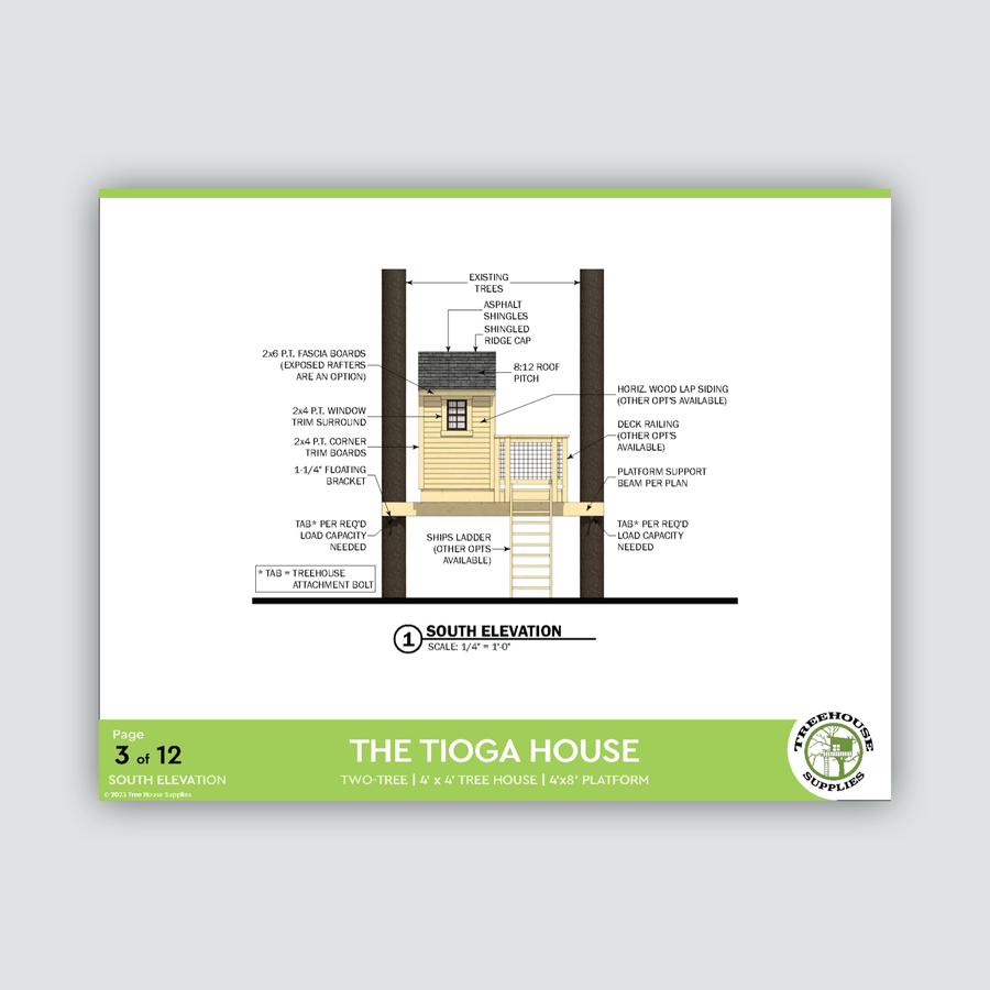 THE TIOGA © : 2 Tree Mini Treehouse Plan | Standard Treehouse Plans ...