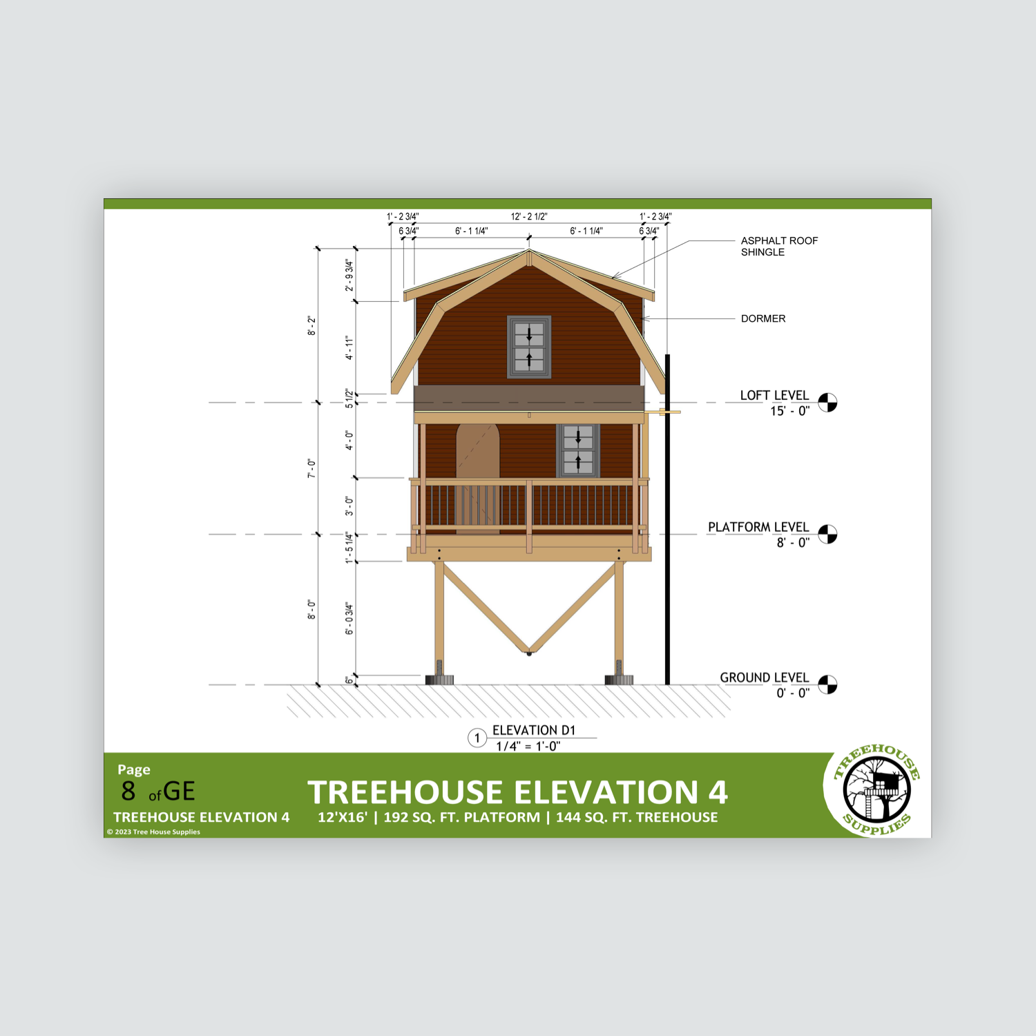 THE CEDAR HILL BARN © 1 Tree 2 Post Treehouse Plan