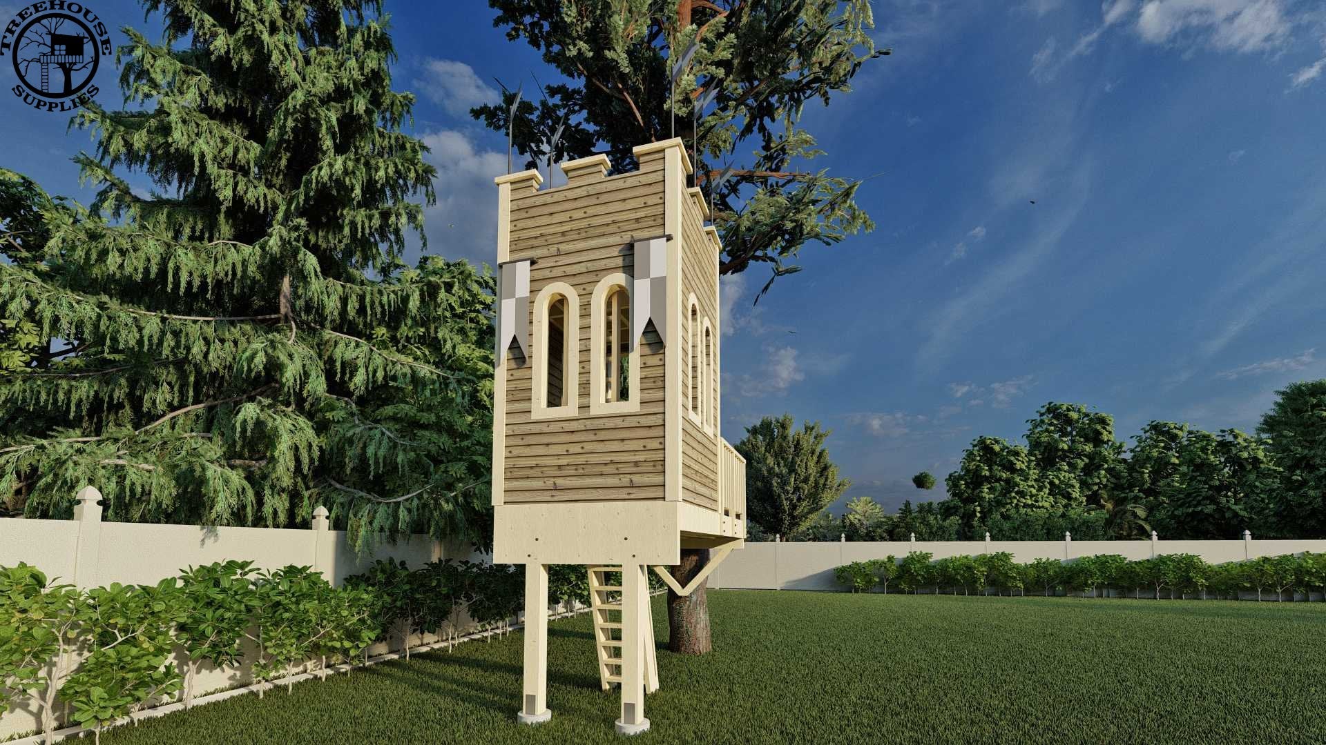 Treehouse Supplies THE ENCHANTED CASTLE  © 1 Tree 2 Post Treehouse Plan 