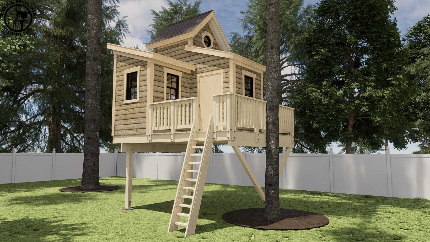 Multi Tree Treehouse THE FINGER LAKES: MULTI_PITCHED ROOF © 1 tree 2 post hardware kit ...