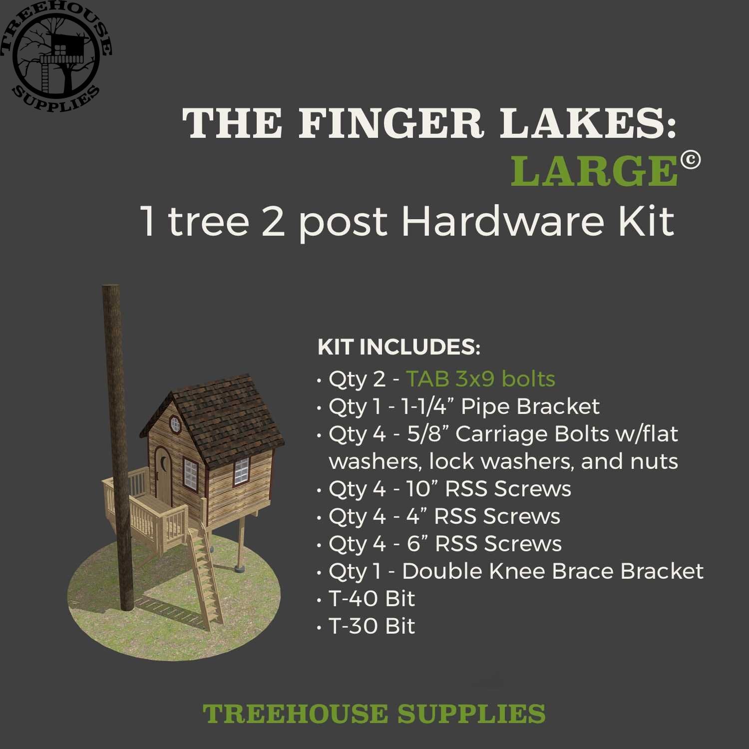 Treehouse Supplies THE FINGER LAKES: STANDARD © 1 tree 2 post hardware kit 