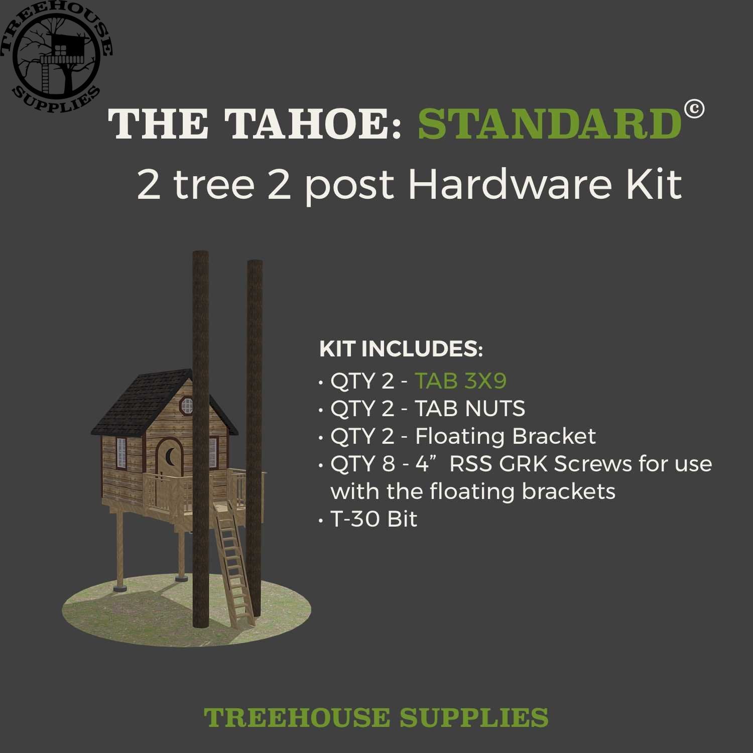 Treehouse Supplies THE TAHOE: STANDARD © 2 tree 2 post hardware kit 