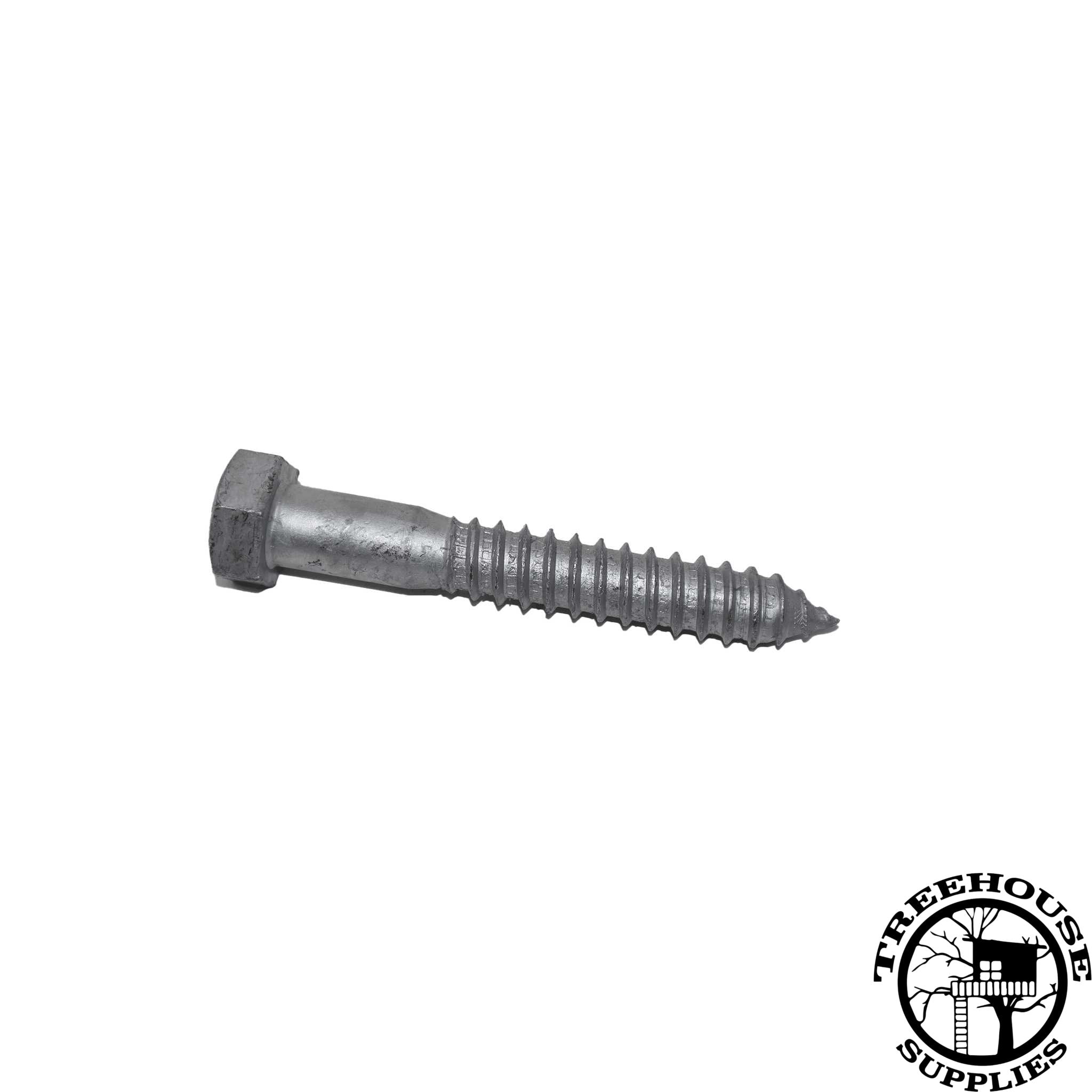 Overhead view of a 3/4" X 5" Lag Bolt. White Background.